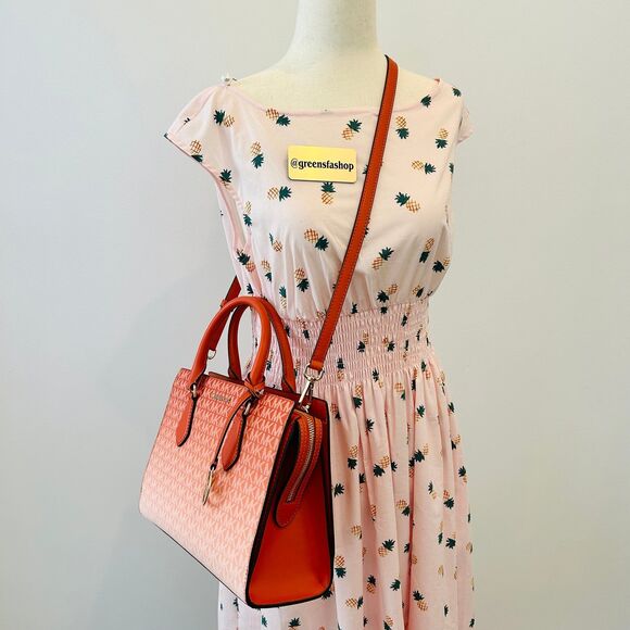 Michael Kors Purse Sheila Medium Ombré Signature Logo Satchel Red Clay - Picture 10 of 10